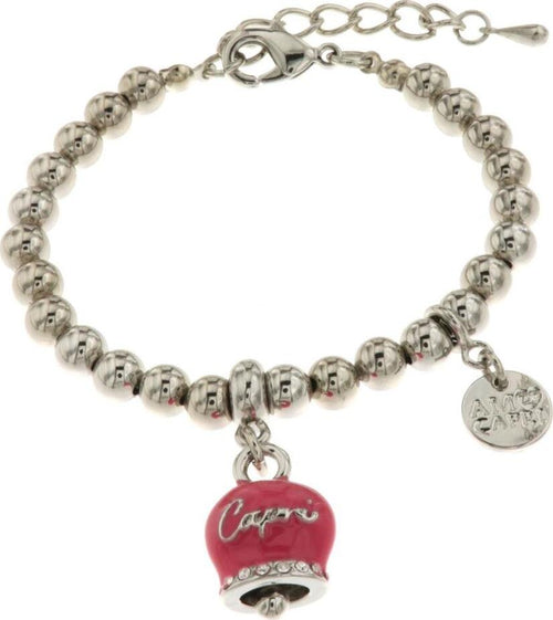 BYSIMON----Bracciale-in-Metallo-con-campanella-fucsia,-con-scritta-Capri-e-cristalli-bianchi