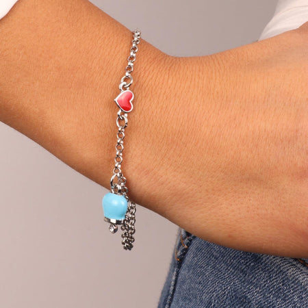 BYSIMON---Bracciale-in-Metallo-con-campanella-portafortuna-pendente,-impreziosita-da-smalto-bianco-e-punto-luce