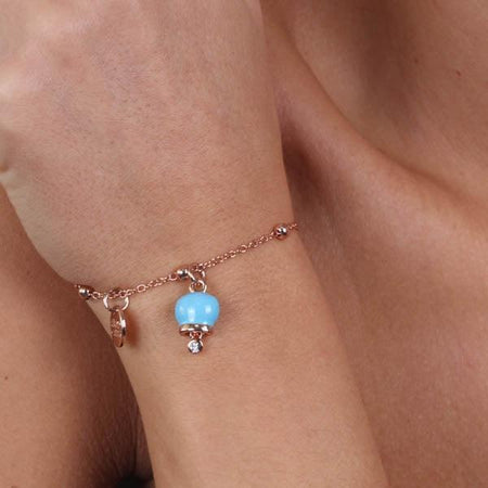 BYSIMON----Bracciale-in-Metallo-con-campanella-portafortuna-pendente,-impreziosita-da-smalto-turchese-e-punto-luce