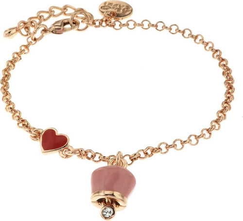 BYSIMON---Bracciale-in-Metallo-con-cuore-rosso-e-campanella-portafortuna-pendente,-impreziosita-da-smalto-rosa-e-punto-luce