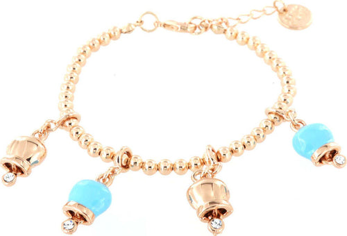 BYSIMON----Bracciale-in-Metallo-maglia-sfere,-con-ciondoli-campanelle-portafortuna,smalto-turchese-e-cristalli
