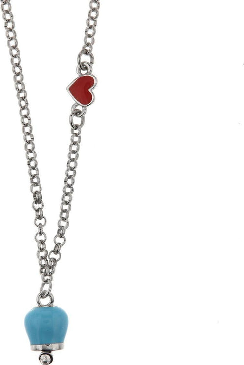 BYSIMON---Collana-in-Metallo-con-cuore-rosso-e-campanella-portafortuna-pendente-con-smalto-azzurro,-impreziosita-da-punto-luce