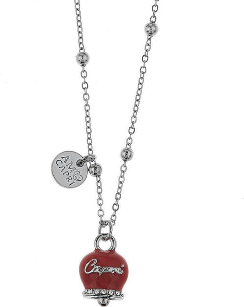 BYSIMON----Collana-in-Metallo-maglia-a-pallini-con-campanella-rossa-e-scritta-Capri