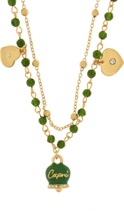 BYSIMON----Collana-in-Metallo-multifilo-con-campanella-e-pietre-verdi