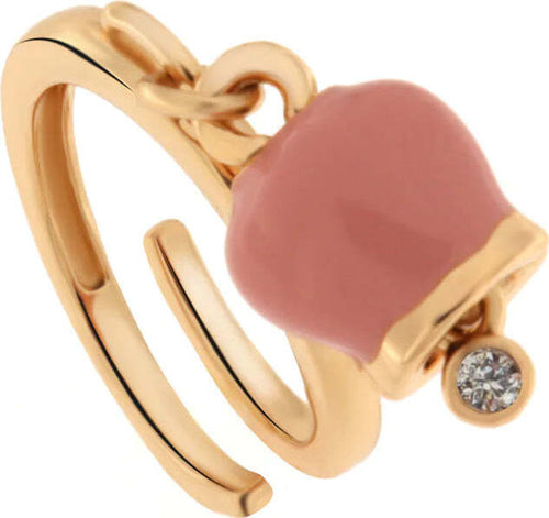 BYSIMON-Anello-Donna-in-Metallo-con-campanella-portafortuna-pendente-rosa,-impreziosita-da-punto-luce