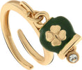 BYSIMON-Anello-Donna-in-Metallo-con-campanella-portafortuna-verde-con-quadrifoglio