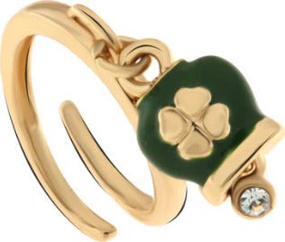 BYSIMON-Anello-Donna-in-Metallo-con-campanella-portafortuna-verde-con-quadrifoglio
