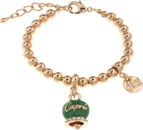 BYSIMON--Bracciale-in-Metallo-con-campanella-portafortuna-verde-e-scritta-Capri