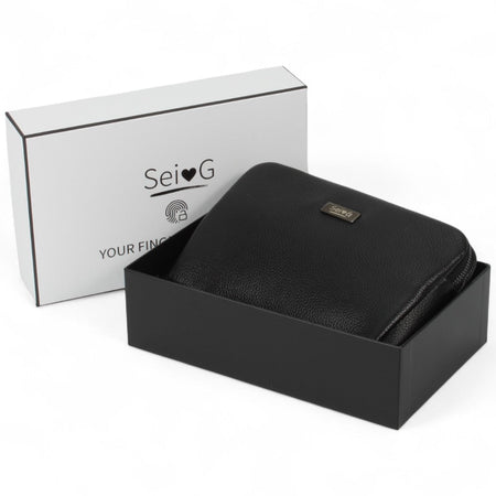 Sei G pochette nera da uomo con lucchetto ID