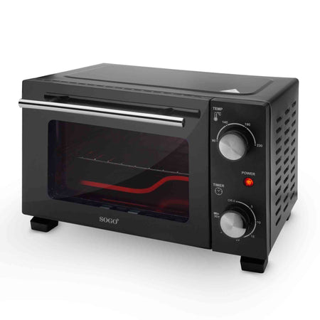 Forno Tostapane 10L 800W – Mini Forno Elettrico, Timer 30 Min, Temperatura 90-230°C, Doppio Vetro, Griglia e Teglia Incluse