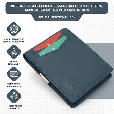 SEI G Portafoglio blu uomo portacarte blocco RFID Portafogli SEI G