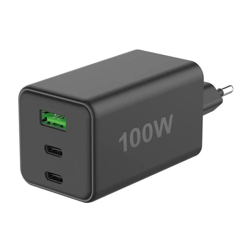Caricatore Alimentatore GaN 100W 2x USB-C 1x USB-A Power Delivery Fast Charger Nero
