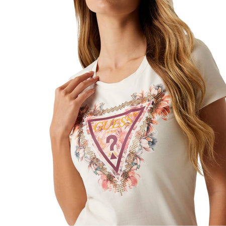 Guess t-shirt bianca TRIANGLE FLOWERS W5YI08J1314G011