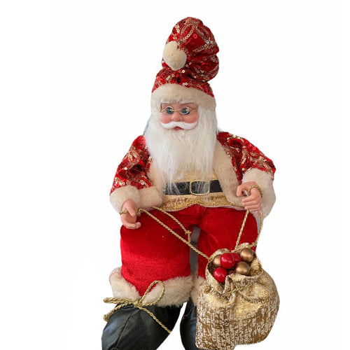 Pupazzo Babbo Natale seduto carillon in movimento con paillettes Rosse h 50 cm
