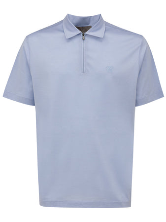 CANALI Polo Canali con zip azzurra da uomo