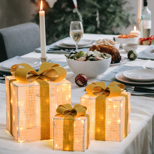 Pacchi regalo con telaio in metallo verniciato bianco per decorazioni natalizie set da 3