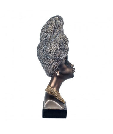 Busto decorativo in poliresina statua volto donna africana "Perla d'africa" h 40 cm