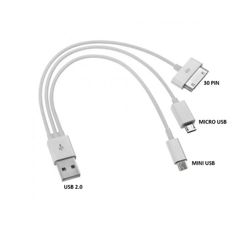Cavo USB 3in1 (Micro USB + Mini USB + 30 Pin)