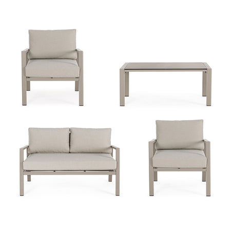 Salottino moderno per esterno "Koral" in alluminio con cuscini da giardino e veranda