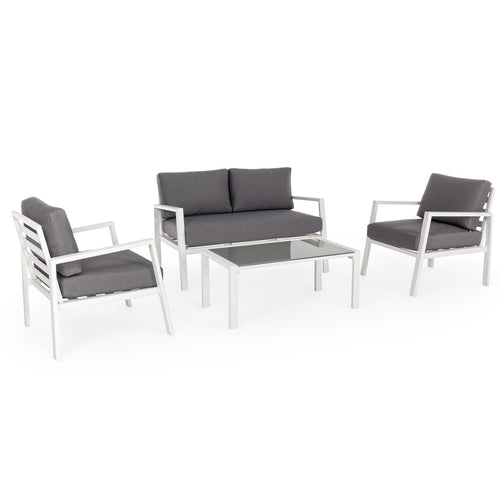 Salottino moderno per esterno Koral in alluminio con cuscini da giardino e veranda