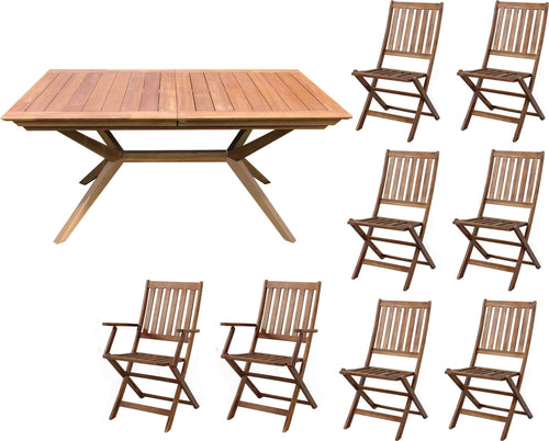 CAESAR---set-tavolo-da-giardino-allungabile-150/200x90-compreso-di-6-sedie-e-2-poltrone-in-legno-massiccio-di-acacia-Marrone-Milani-Home
