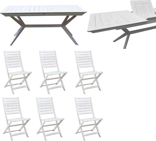 CAESAR---set-tavolo-da-giardino-allungabile-150/200x90-compreso-di-6-sedie-in-legno-massiccio-di-acacia-Bianco-Milani-Home