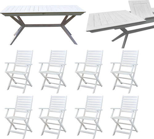 CAESAR---set-tavolo-da-giardino-allungabile-150/200x90-compreso-di-8-poltrone-in-legno-massiccio-di-acacia-Bianco-Milani-Home