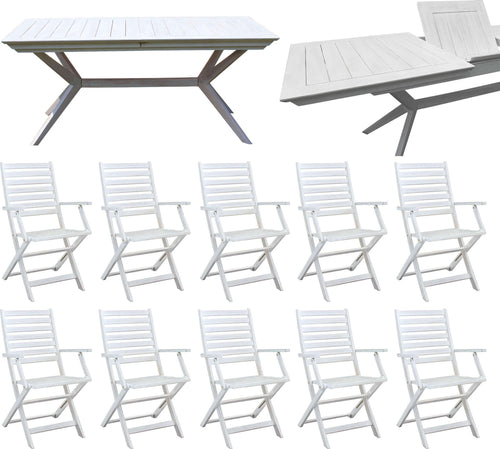 CAESAR---set-tavolo-da-giardino-allungabile-180/240x90-compreso-di-10-poltrone-in-legno-massiccio-di-acacia-Bianco-Milani-Home