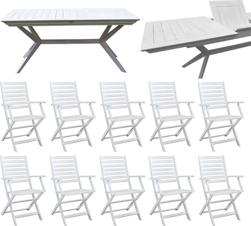 CAESAR---set-tavolo-da-giardino-allungabile-180/240x90-compreso-di-10-poltrone-in-legno-massiccio-di-acacia-Bianco-Milani-Home