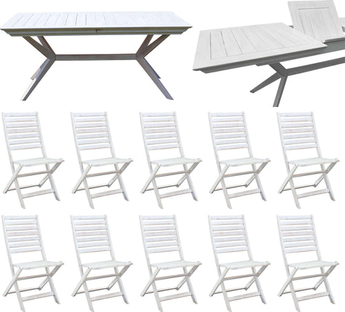 CAESAR---set-tavolo-da-giardino-allungabile-180/240x90-compreso-di-10-sedie-in-legno-massiccio-di-acacia-Bianco-Milani-Home