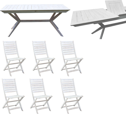 CAESAR---set-tavolo-da-giardino-allungabile-180/240x90-compreso-di-6-sedie-in-legno-massiccio-di-acacia-Bianco-Milani-Home