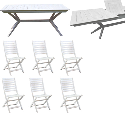 CAESAR---set-tavolo-da-giardino-allungabile-180/240x90-compreso-di-6-sedie-in-legno-massiccio-di-acacia-Bianco-Milani-Home