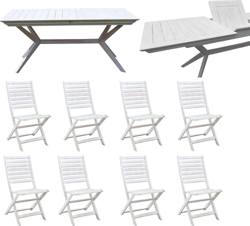 CAESAR---set-tavolo-da-giardino-allungabile-180/240x90-compreso-di-8-sedie-in-legno-massiccio-di-acacia-Bianco-Milani-Home