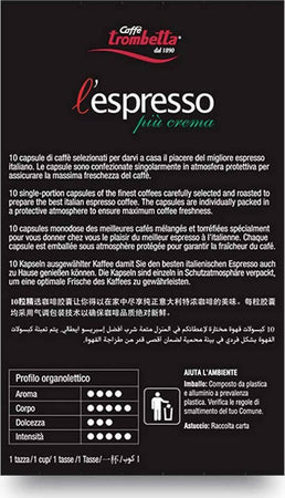 Caffè Trombetta 100x Capsule Compatibili Nespresso L'espresso Più Crema Confezione 100 Pezzi Alimentari e cura della casa/Caffè tè e bevande/Caffè/Cialde e capsule di caffè Franco Pausa Caffè - Albano Laziale, Commerciovirtuoso.it