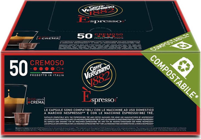 Caffè Vergano 50 Pezzi Caffè in Capsule Miscela Cremosa Capsule Compatibili Nespresso Compostabili Confezione Da 50 Pz Alimentari e cura della casa/Caffè tè e bevande/Caffè/Cialde e capsule di caffè Franco Pausa Caffè - Albano Laziale, Commerciovirtuoso.it