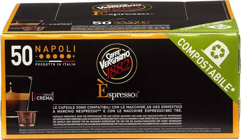 Caffè Vergnano 50 Pezzi Capsule Miscela Napoli Compatibili Nespresso Compostabili Confezione Da 50 Pz Alimentari e cura della casa/Caffè tè e bevande/Caffè/Cialde e capsule di caffè Franco Pausa Caffè - Albano Laziale, Commerciovirtuoso.it
