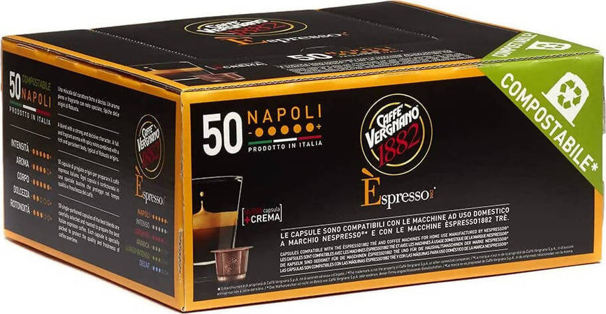 Caffè Vergnano 50 Pezzi Capsule Miscela Napoli Compatibili Nespresso Compostabili Confezione Da 50 Pz Alimentari e cura della casa/Caffè tè e bevande/Caffè/Cialde e capsule di caffè Franco Pausa Caffè - Albano Laziale, Commerciovirtuoso.it
