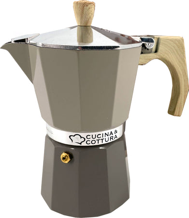 Caffettiera-Moka-Italiana--Tradizionale-In-Alluminio-Con-Manico-Termo-Resistente-Effetto-Legno-Cucina-E-Cottura