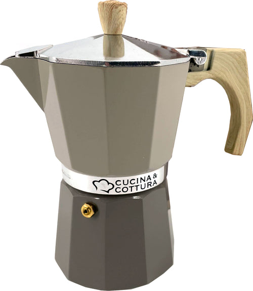 Caffettiera-Moka-Italiana--Tradizionale-In-Alluminio-Con-Manico-Termo-Resistente-Effetto-Legno-Cucina-E-Cottura