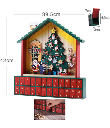 Calendario Avvento Casetta Di Babbo Natale Legno Cassetti Decorazioni Natalizie