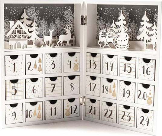 Calendario dell'avvento in legno, colore bianco, da 21 x 30 x 9 cm Casa e cucina/Decorazioni per interni/Addobbi e decorazioni per ricorrenze/Decorazioni natalizie/Calendari dell'avvento MagiediNatale.it - Altamura, Commerciovirtuoso.it