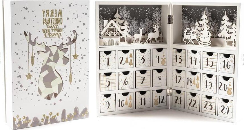 Calendario dell'avvento in legno, colore bianco, da 21 x 30 x 9 cm Casa e cucina/Decorazioni per interni/Addobbi e decorazioni per ricorrenze/Decorazioni natalizie/Calendari dell'avvento MagiediNatale.it - Altamura, Commerciovirtuoso.it