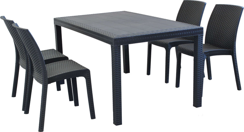 CALIGOLA---set-tavolo-fisso-in-wicker-cm-150x90-compreso-di-4-sedute-Antracite-Milani-Home