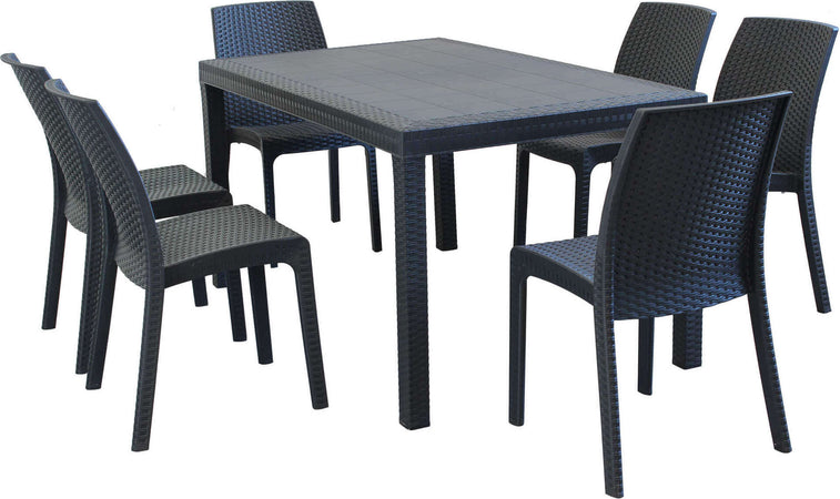 CALIGOLA---set-tavolo-fisso-in-wicker-cm-150x90-compreso-di-6-sedute-Antracite-Milani-Home