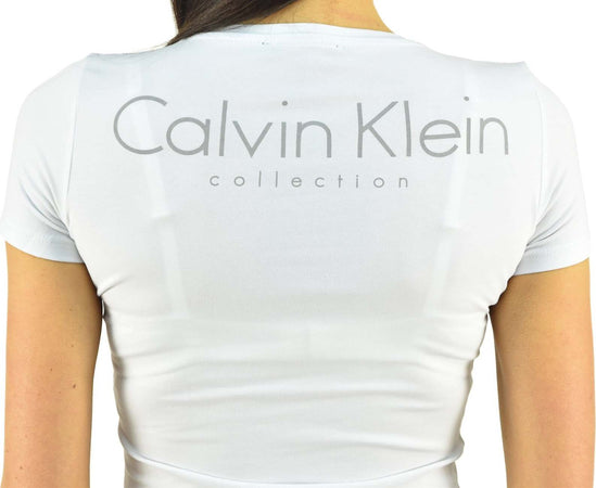 calvin-klein-Calvin-Klein-Collection-T-shirt-Bianca-Donna-Cotone-Stampa-Scollo-a-V-da-donna