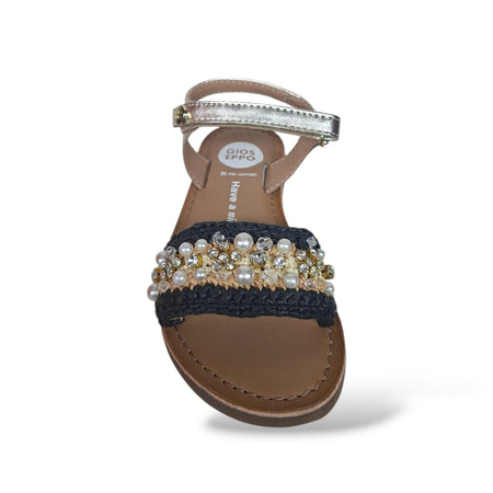 Sandali Bambina GIOSEPPO SOLWAY 78896 – Oro e Nero in Pelle | Velcro per Cerimonia e Ogni Occasione Speciale