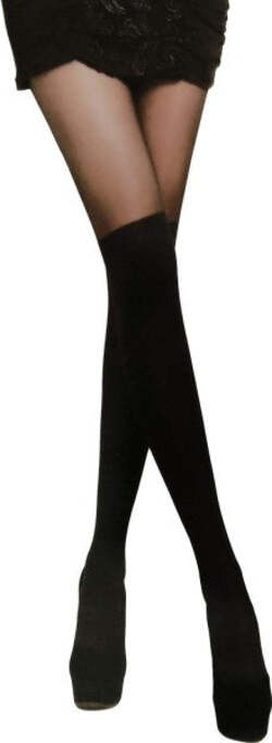 Calze-Collant-Donna-Nere-Effetto-Doppio-Parigine-Lingerie-Sopra-Ginocchio
