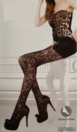 Calze Collant Fashion Calza Moda Fantasia Fiore Effetto Pizzo