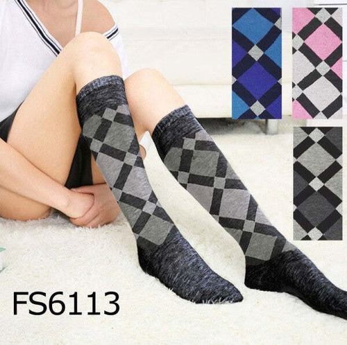 Calze-Lunghe-Da-Donna-Lunghe-12-Paia-Vari-Colori-Calza-Fs6113-Rombi-Grandi