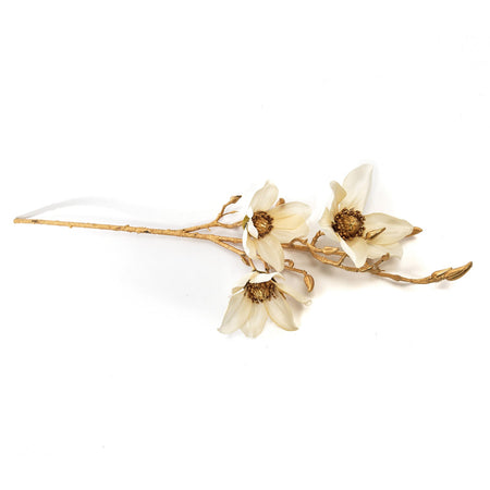 Ramo dorato con camelia per decorazione ambienti h 93 cm